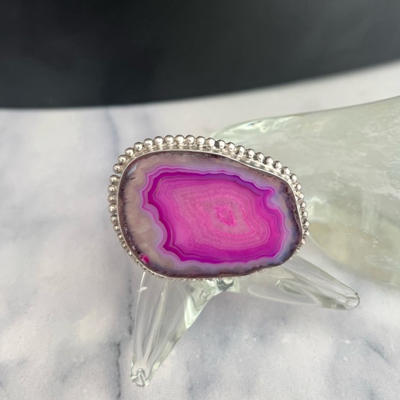 Pink Slice Agate Ring 925 Sterling Silver size 8 ! - Picture 1 of 6